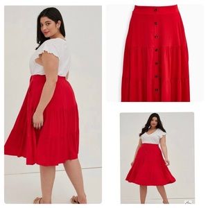 Torrid Midi Button-Front Tiered Skirt
